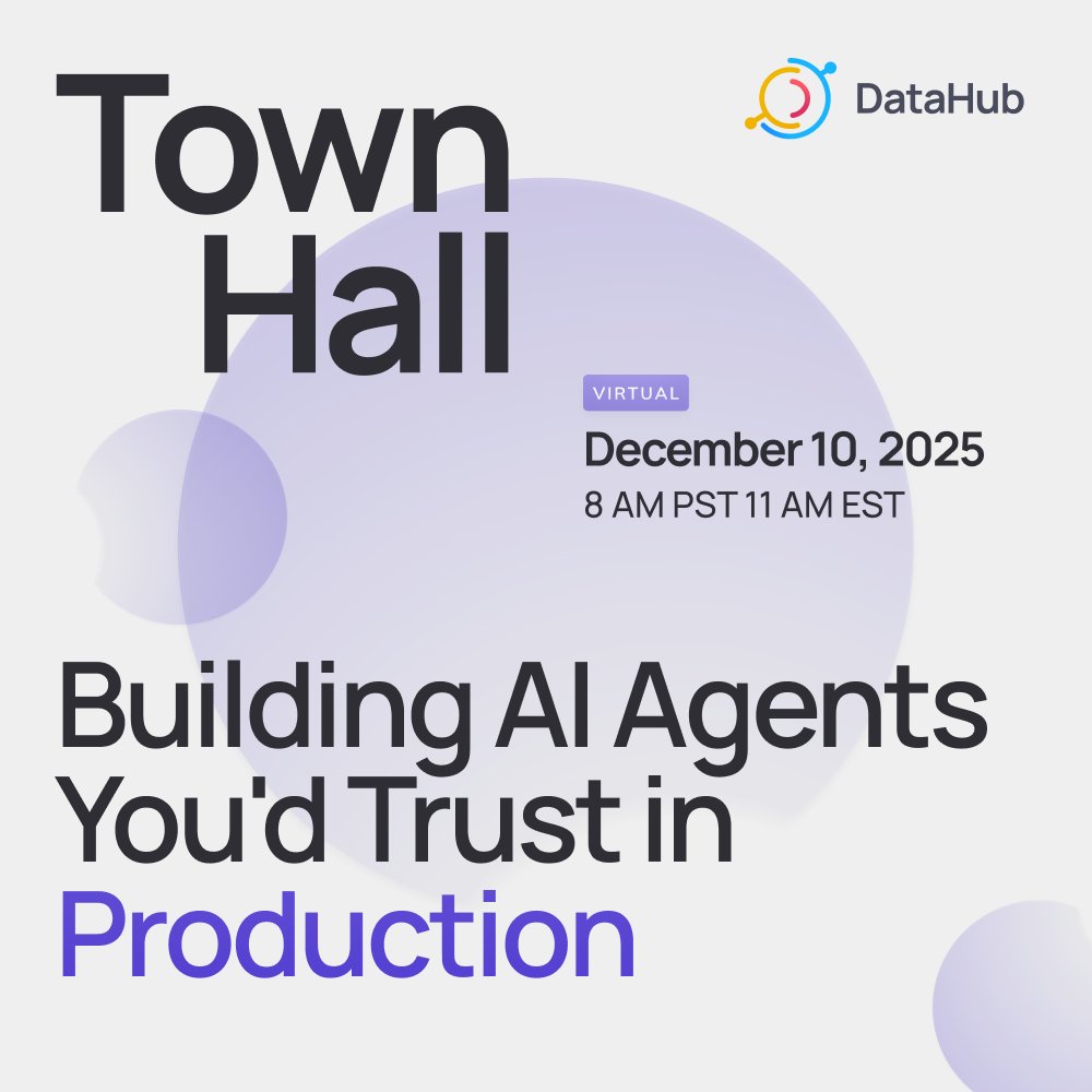 DataHubCloud's tweet image. Registration is open for our December Community Town Hall! 
Join us December 10 as we explore the shift from context engineering to context management—and what it takes to build AI agents you&apos;d actually trust in production: hubs.la/Q03VcXSg0 

#DataHub #ContextManagement…