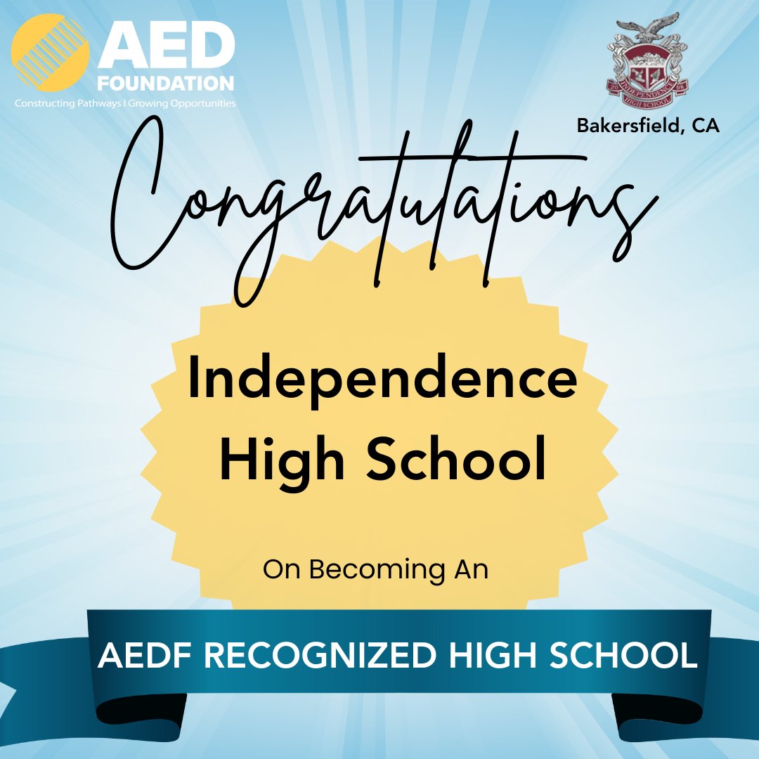🎉 The AED Foundation is proud to recognize Independence High School as an AED Foundation Recognized High School Program!

Their dedication to workforce readiness helps prepare the next generation of skilled technicians.
📩 Contact kutreras@aednet.org
to learn more!