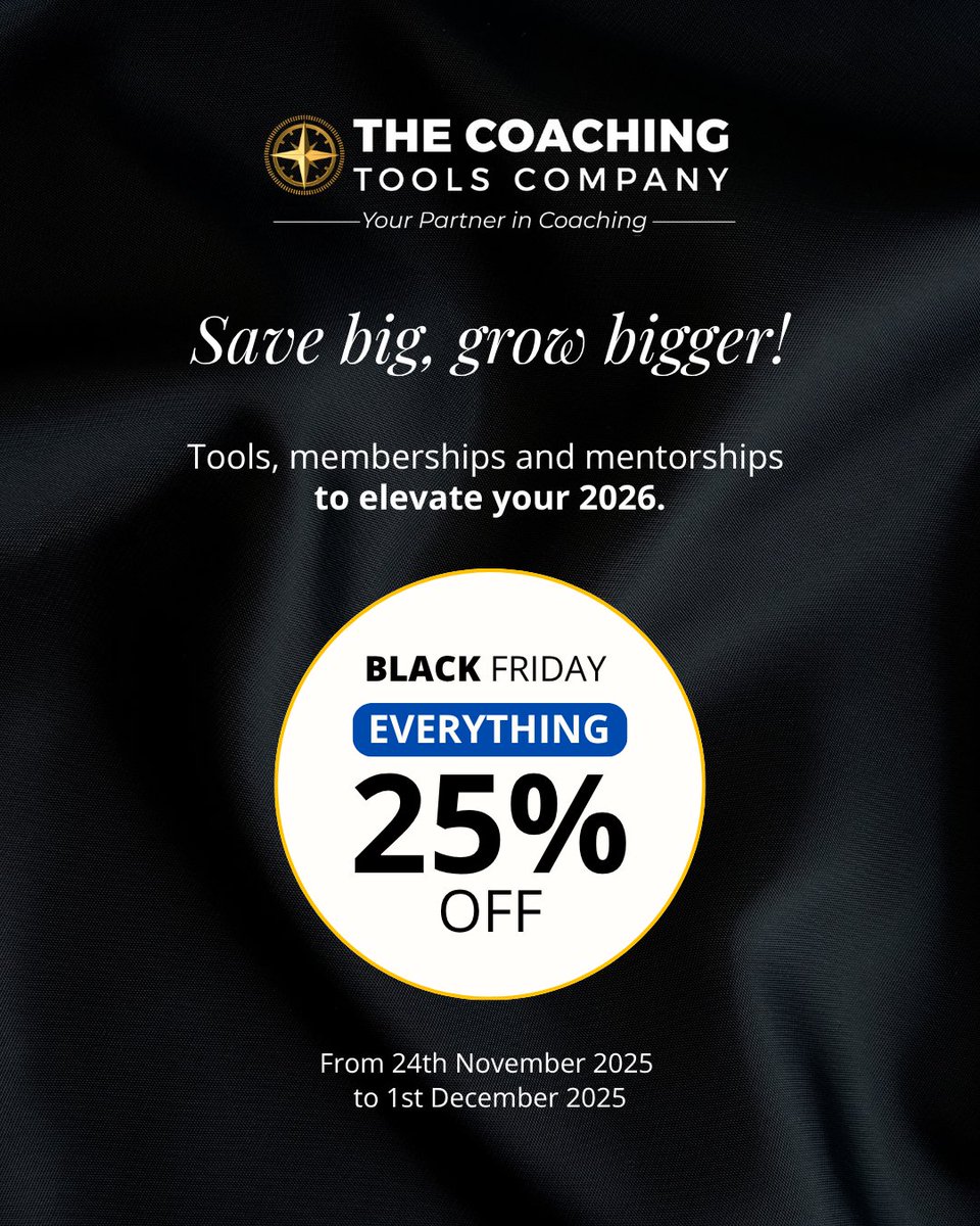 ToolsForCoaches's tweet image. Black Friday is LIVE!
🔥 Get 25% off tools, community &amp;amp; mentorship to grow as a coach + leader. Step into 2026 clearer and more confident.
⏰ Ends Dec 1
🔗 tools.coach/BFS2025

Invest in YOU.
#BlackFriday2025 #CoachingSale #2026Ready