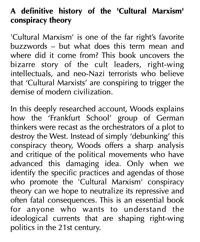 A.J.A. Woods - The Cultural Marxism Conspiracy

Why the Right Blames the Frankfurt School for the Decline of the West

À paraître en avril chez Verso