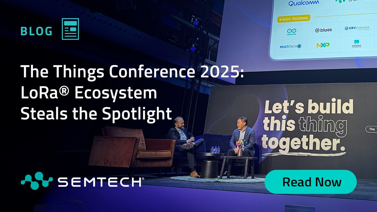 SemtechCorp's tweet image. The Things Conference 2025 may be over, but momentum around the #LoRa ecosystem continues.  
#Semtech and partners demonstrated how #LoRaWAN, next-gen LoRa Plus devices, and edge AI are powering smarter, more sustainable IoT worldwide.

Read the full blog: hubs.la/Q03Tm2-v0
