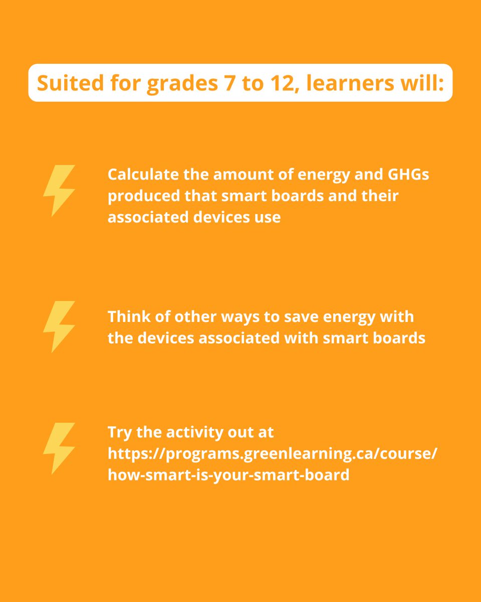 GreenLearning's tweet image. 🔌 Want to help your students better understand energy?

In our How Smart is Your Smart Board activity learners will calculate the amount of energy and GHGs produced from smart boards and more!

Try this activity with your class:programs.greenlearning.ca/course/how-sma…