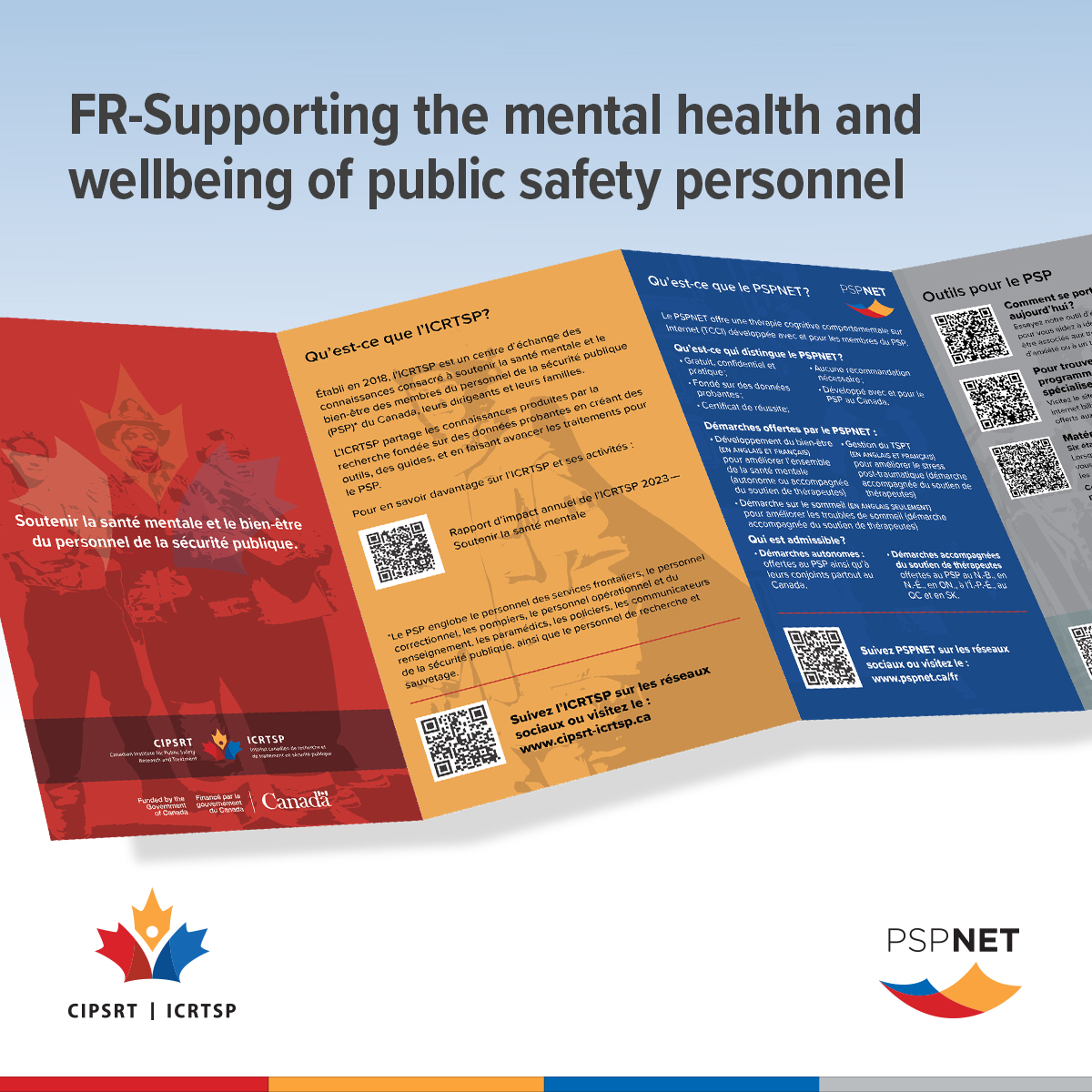 CIPSRT_ICRTSP's tweet image. Consultez la brochure « Soutenir la santé mentale et le bien-être du personnel de la sécurité publique (PSP) » au : ow.ly/HRvk50XnrBg. Grâce aux codes QR, vous avez un accès rapide et facile à l’information, incluant la thérapie sur Internet gratuite.