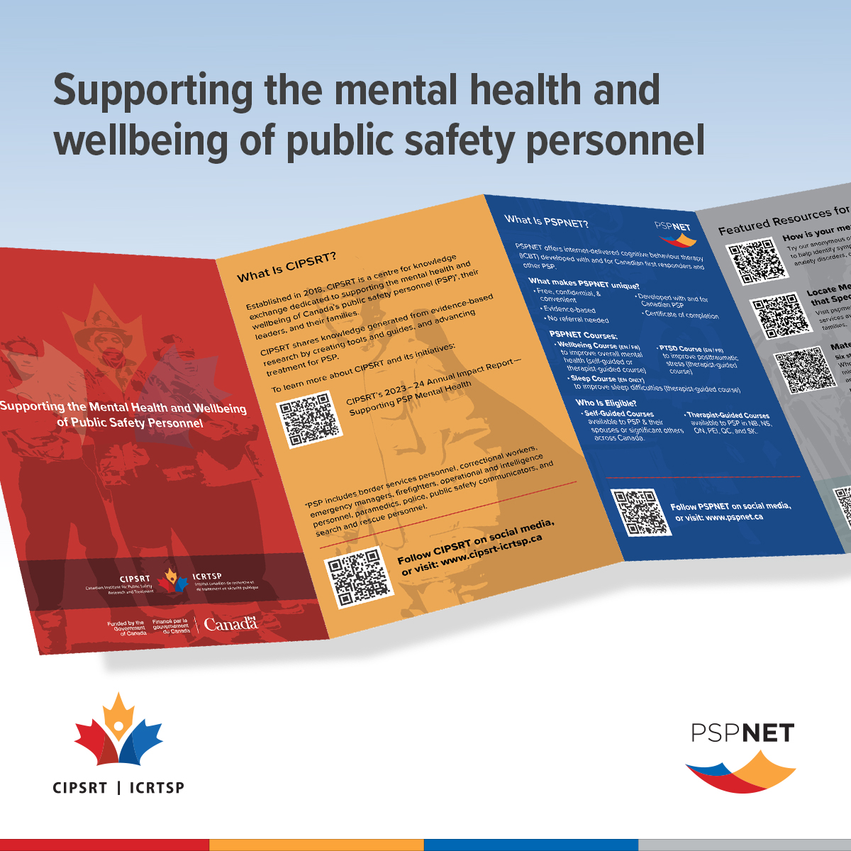 CIPSRT_ICRTSP's tweet image. Check out this brochure supporting the mental health and wellbeing of public safety personnel (PSP) at ow.ly/HRvk50XnrBg. QR codes provide quick, easy access to information, including free online therapy.