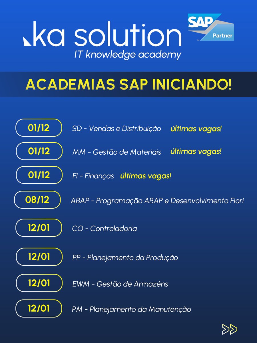 KaSolution's tweet image. Quer entrar no universo SAP, mas não sabe por onde começar?

A Ka Solution te ajuda a entender qual módulo tem mais a ver com o seu perfil — seja você de TI, de negócios ou buscando uma virada de carreira.

📱  11 5091-1616
🔗 Link Whats: kasolution.com.br/social/WhatsAp…

#KaSolution #SAP