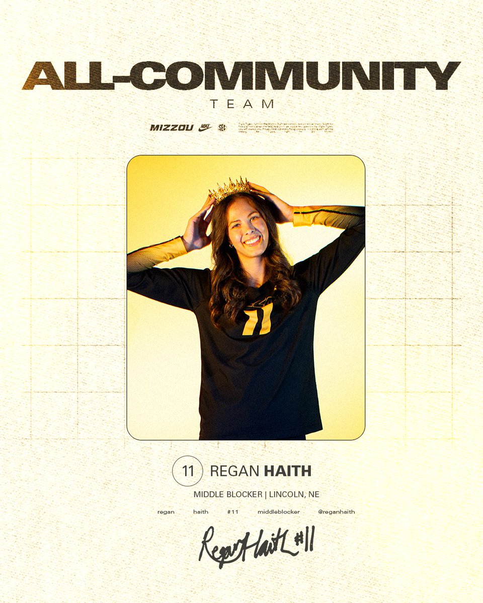 A True Servant Leader 🙌

Congrats <a href="/reganhaith/">Regan Haith</a> on being named to the SEC All-Community Service Team!

🔗 mutigers.com/news/2025/11/2…

#MIZ🐯🏐 | #LoveFamilyGrit
