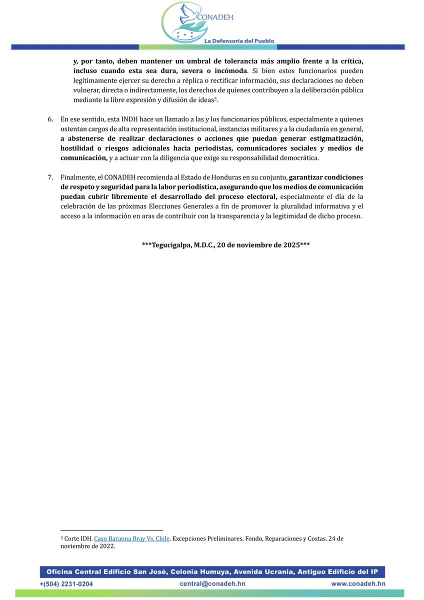 CONADEH's tweet image. 📌EL #CONADEH RESALTA EL PAPEL FUNDAMENTAL DE LAS Y LOS PERIODISTAS, COMUNICADORES SOCIALES Y MEDIOS DE COMUNICACIÓN EN ARAS DE LA TRANSPARENCIA DEL PROCESO ELECTORAL

Ver comunicado aquí 👇
conadeh.hn/wp-content/upl…