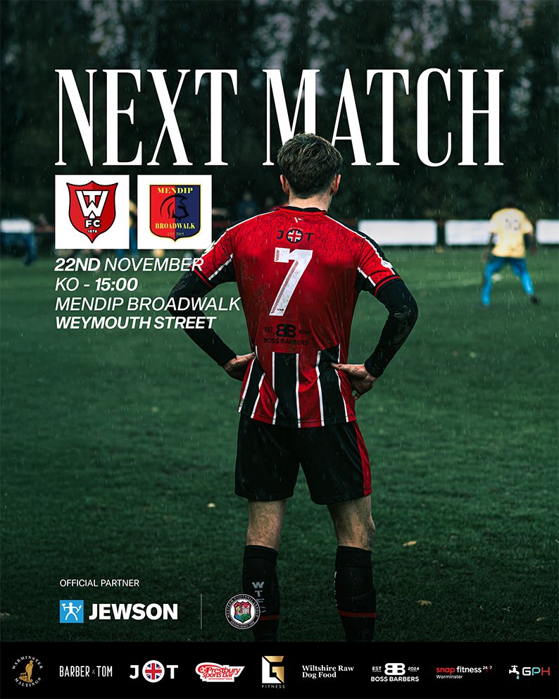 NEXT MATCH (H) 

Weymouth Street Saturdays😍

🆚 <a href="/MendipBroadwalk/">Mendip Broadwalk FC</a> 
📅 Sat 22 Nov | 🕒 Kick-Off: 3pm
📍Weymouth Street, BA12 9NS 

Come and support the boys in what will be a very tough game🔴⚫️ 
#UpTheWarmy #MaltMen