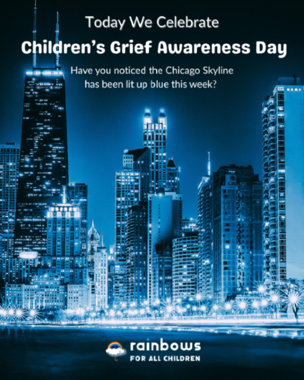 It's Children's Grief Awareness Day! Take a look at the skyline and let us know if you see blue for Children's Grief Awareness. Send us a picture of your blue skyline! #childrensgriefawareness