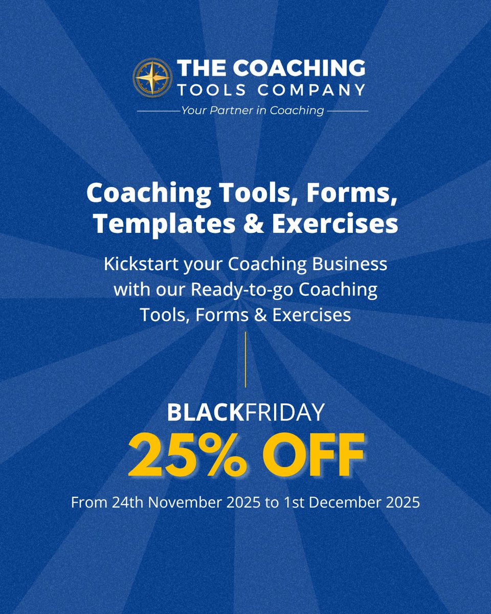 ToolsForCoaches's tweet image. Your coaching business can leap forward — but only with tools that save time, energy &amp;amp; stress.
 Black Friday: 25% OFF templates, forms &amp;amp; exercises to deliver high-impact coaching from day one.
 Nov 24–Dec 1
🔗 tools.coach/BFS2025

#CoachingTools #BlackFriday #CoachResources
