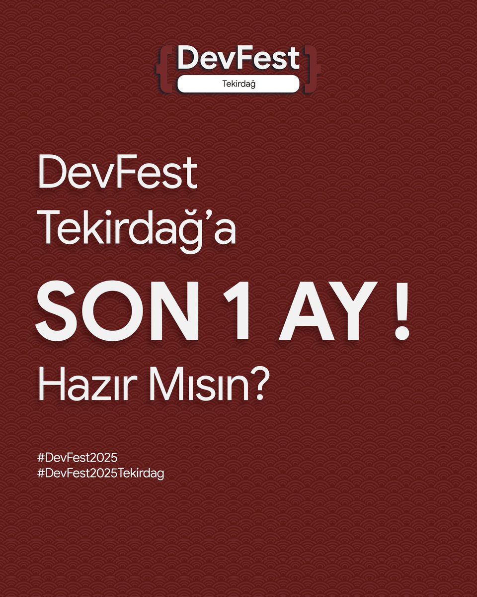 🗓️ Takvimlerinizi işaretleyin!✨

1 ay sonra teknoloji tutkusunun nabzı yepyeni bir ritimle atacak.Hazırlanın, DevFest sahneye çıkıyor!🥳

Kayıt Linki: bit.ly/devfest2025tek…

#DevFest #DevFest2025 #DevFest2025Tekirdag #GDG #GDGOnCampus