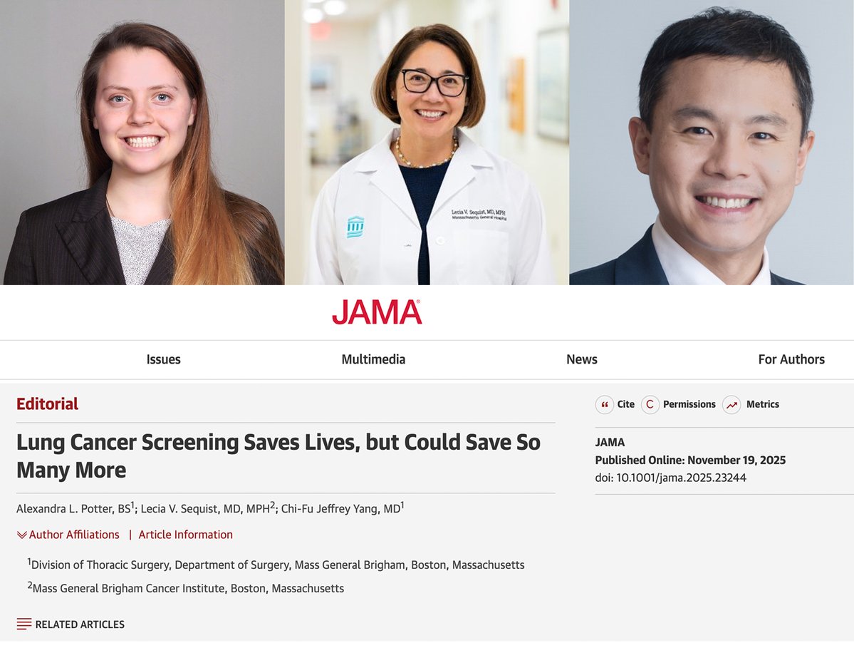 AIHealthMIT's tweet image. A new editorial in @JAMA_current from @alexandra_p_24, incoming advisory board member @LeciaSequist, &amp;amp; @ChiFuJeffYang focuses on how new risk assessment tools like Sybil could make lung cancer screening more inclusive. jamanetwork.com/journals/jama/…
