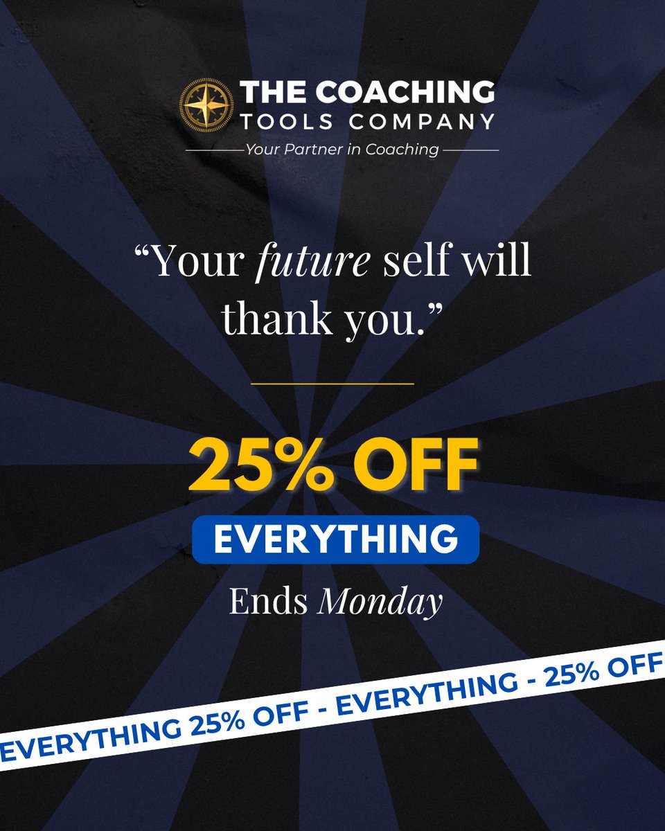 ToolsForCoaches's tweet image. Picture your future self — a coach hitting goals, leveling up, and showing up with clarity &amp;amp; impact.
💥 25% OFF EVERYTHING
⏳ Ends Monday
🔗 tools.coach/BFS2025
Stop postponing growth. Your future self will thank you.
#BlackFridayDeal #CoachingTools #InvestInYourself