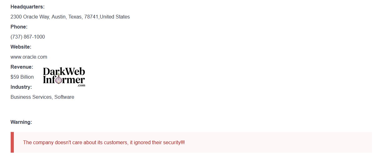 DarkWebInformer's tweet image. 🚨🇺🇸 Oracle has been claimed a victim by Cl0p Ransomware