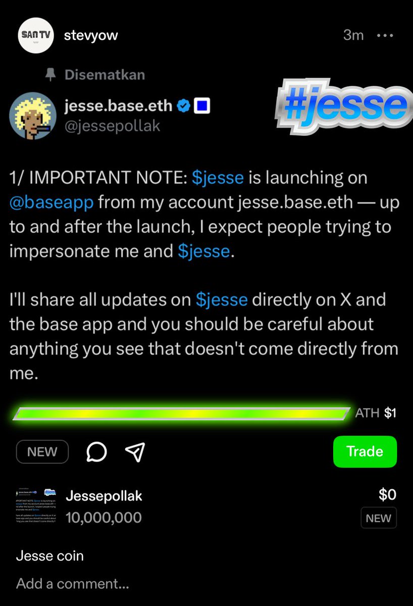 StevanusAN1's tweet photo. @jessepollak $jesse https://t.co/koBto8PHhO