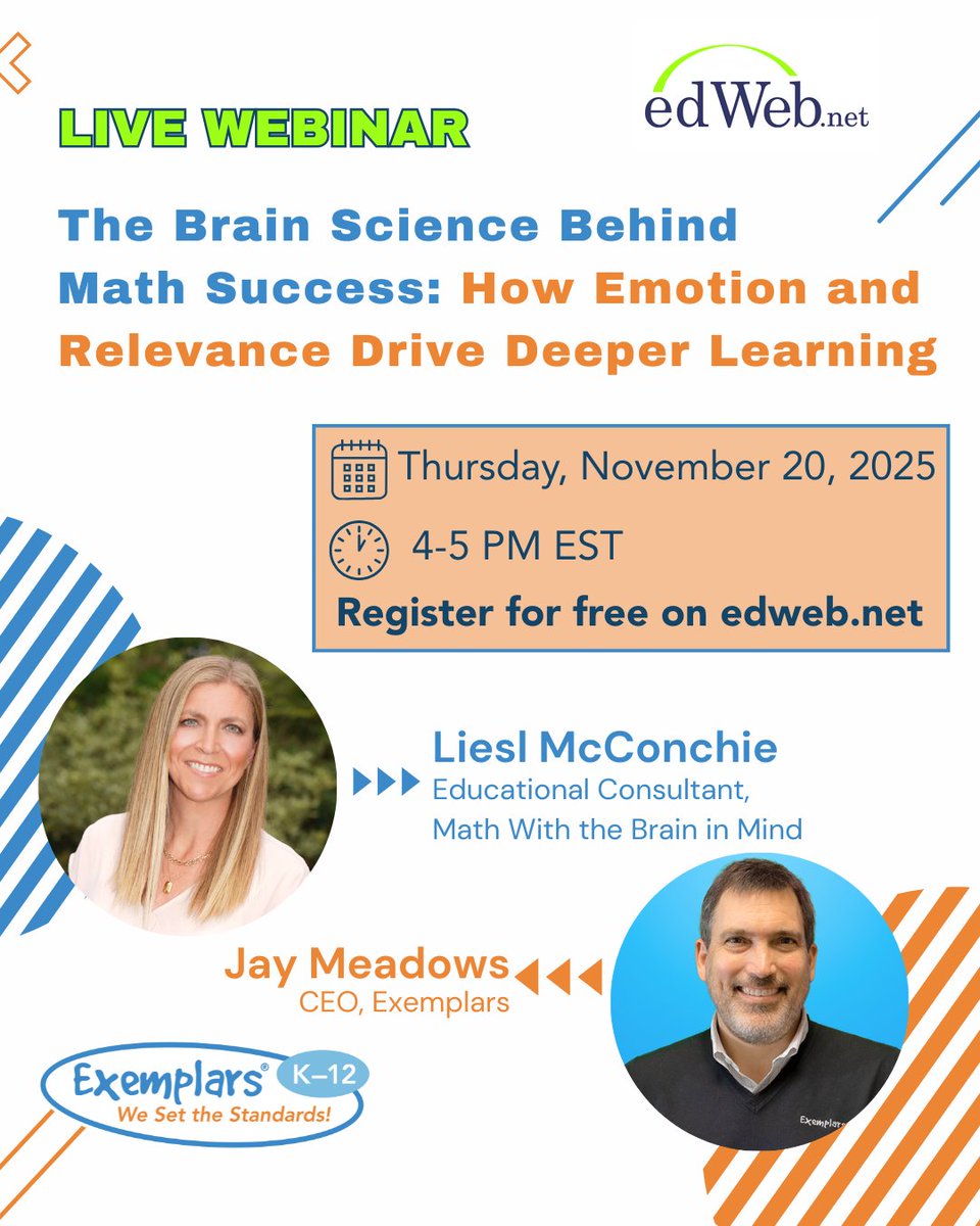ExemplarsK12's tweet image. HAPPENING TODAY at 4 PM EST! ✨

Still time to register for &quot;The Brain Science Behind Math Success.&quot;

Can&apos;t make it? Register for a recording! 
🔗  hubs.ly/Q03TlVd40

#MathSuccess #EducatorLife #Webinar #ClassroomStrategies #Exemplars @LieslMcConchie