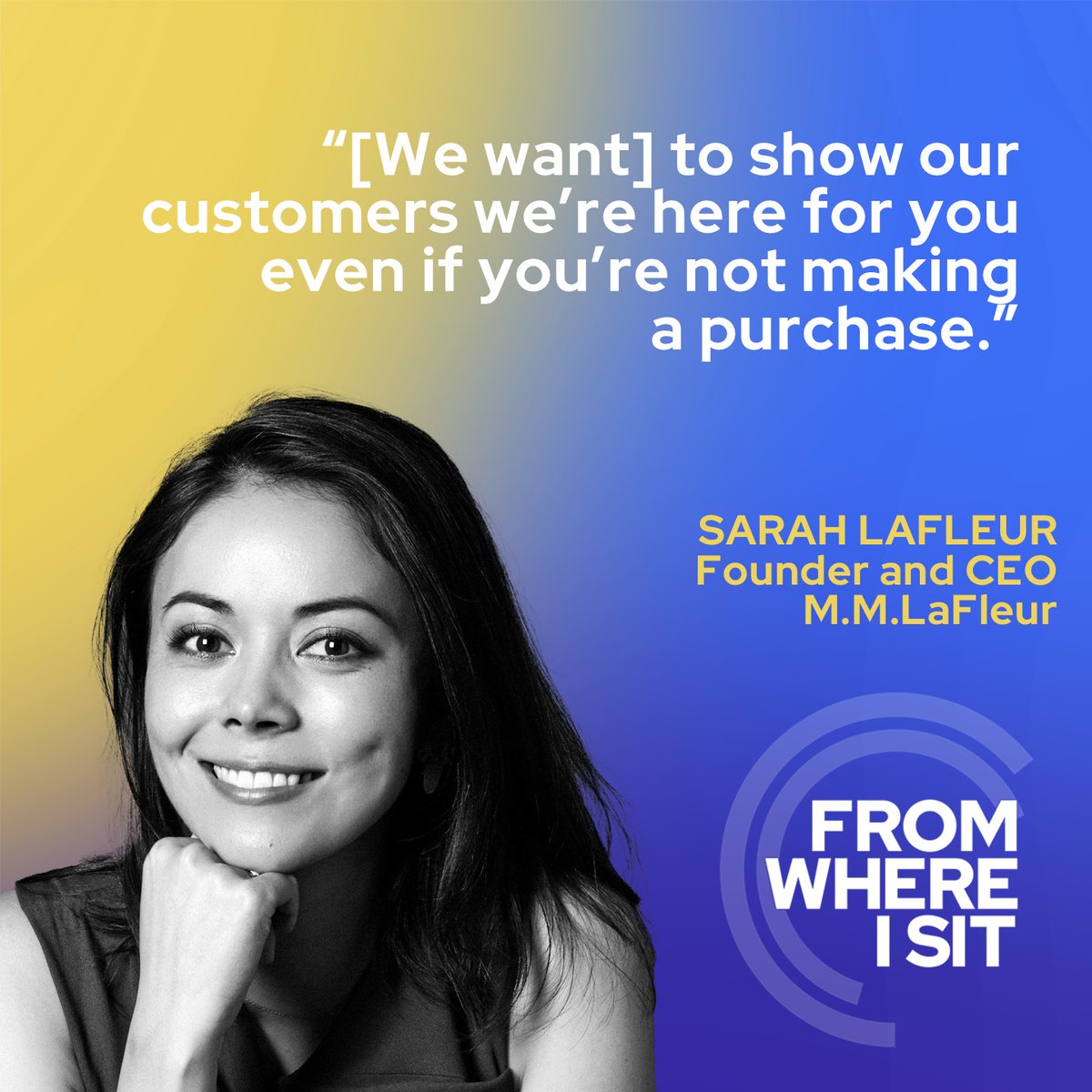 TomMcGeeCEO's tweet image. Supporting customers through uncertainty isn’t just good business, it’s the right thing to do. @mmlafleur Founder and CEO Sarah LaFleur’s approach shows how empathy and long-term thinking builds lasting trust and loyalty. Hear more on the latest podcast episode of From Where I…