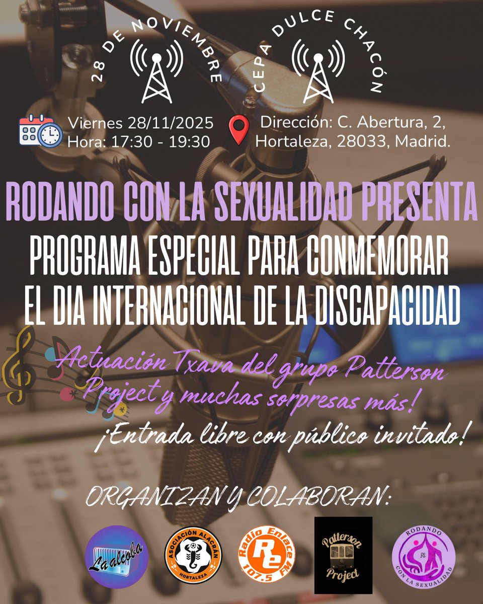 Udcweb's tweet image. Mañana en Un Día Cualquiera: hablamos con @RodandoSex sobre sexualidad, diversidad y su evento del 28N en el CEPA Dulce Chacón. A las 15h en @Radio_Enlace 107.5 FM y radioenlace.org 💜🎙️