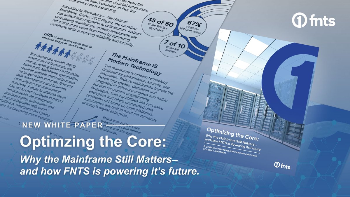 FNTS_IT's tweet image. #Mainframes remain the mission-critical heartbeat of many global enterprises. FNTS helps organizations overcome the rising complexity of integrating mainframes with cloud, #AI and automation.
⬇️Download our free mainframe white paper: info.fnts.com/why-the-mainfr…