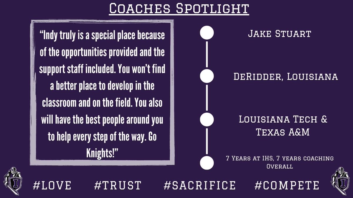 IHSKnightsFB's tweet image. Today’s Coaches Spotlight is @Coach_AJStuart ! Coach Stu is a staple at IHS, where he has coached now for 7 years. Along with coaching football he serves as an assistant with the baseball program! Here is what he has to say about #HIME⚔️