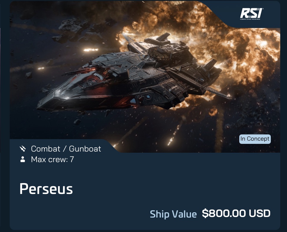 TheRubenSaurus's tweet image. The new pricepoint for the RSI Perseus is now at $800 USD!

There is a WB discount available right now which will save you $100.

#StarCitizen #IAE2955