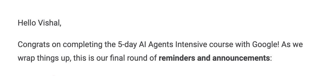 WeirdVishal's tweet photo. Day 5 of the 5-Day AI Agents Intensive Course by @Kaggle &amp; @Google 

My progress so far:
 → Used Agent2Agent Protocol to let my agents talk to each other over the network. 
→ I moved my code out of the IDE and deployed it to Vertex AI Agent Engine.

#5DaysofAI #BuildInPublic https://t.co/Vm5bhG7vCh