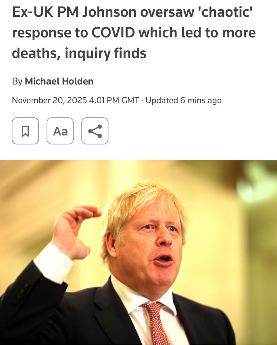 JasonReidx's tweet image. 🚨 Ex-UK PM Boris Johnson oversaw &apos;chaotic&apos; response to COVID which led to more deaths, inquiry finds.

Should he be in prison?