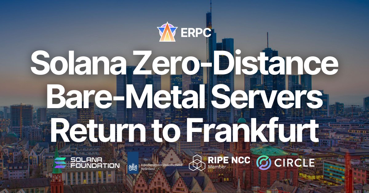 kishi4SOL's tweet image. ERPC has announced a limited restock of its premium bare-metal servers for Solana applications in the Frankfurt (FRA) region. Frankfurt remains the most important hub in the global Solana network, hosting the highest density of validators and staking nodes. Operating application…