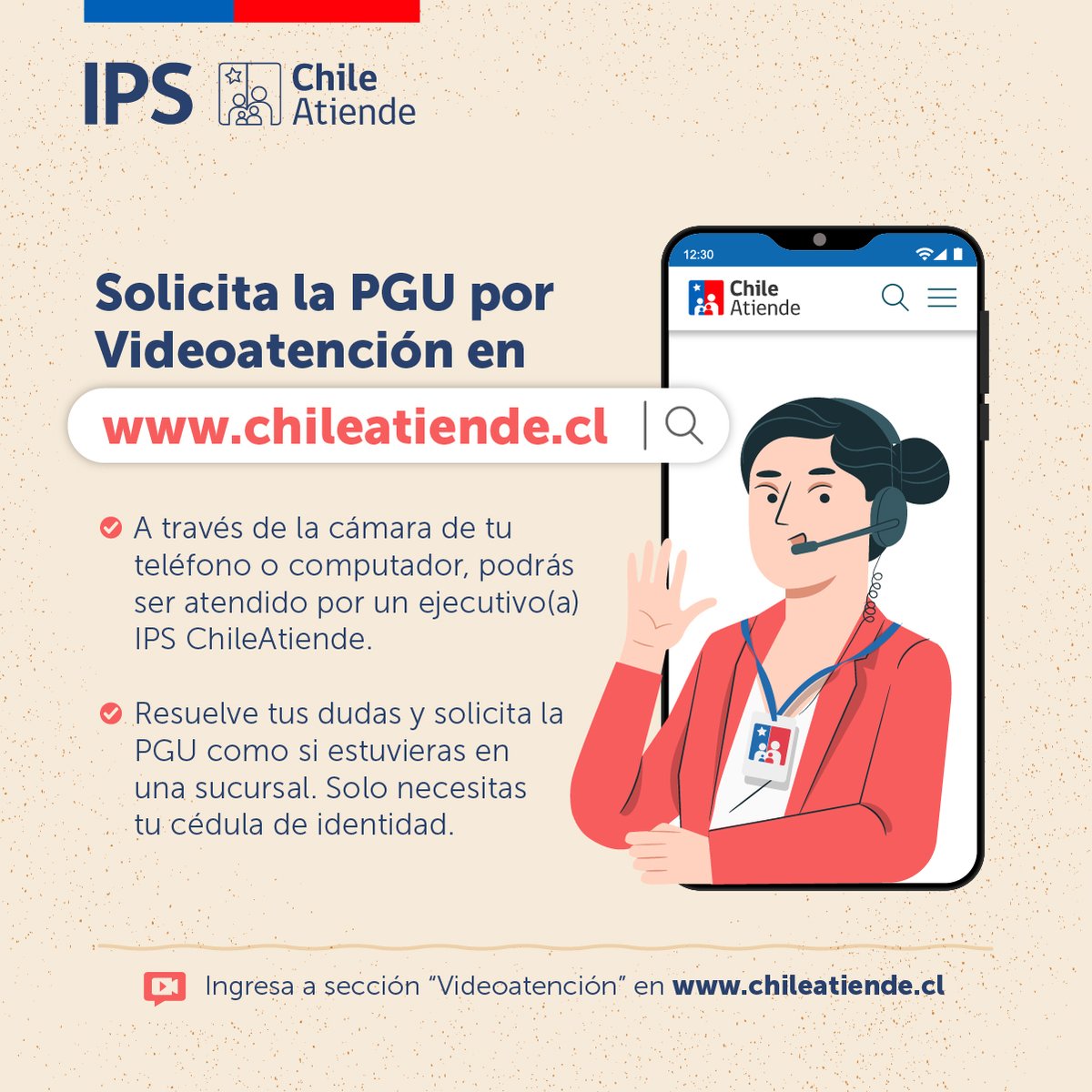 📌Si tienes 65 años o más y quieres postular a la #PGU ¡hazlo a través del sistema de Videoatención💻!
📲En línea puedes hacerlo desde cualquier lugar, como si estuvieras en una sucursal.
🪪 Accede al trámite con tu cédula de identidad vigente a mano👉 tinyurl.com/37ydhuea
