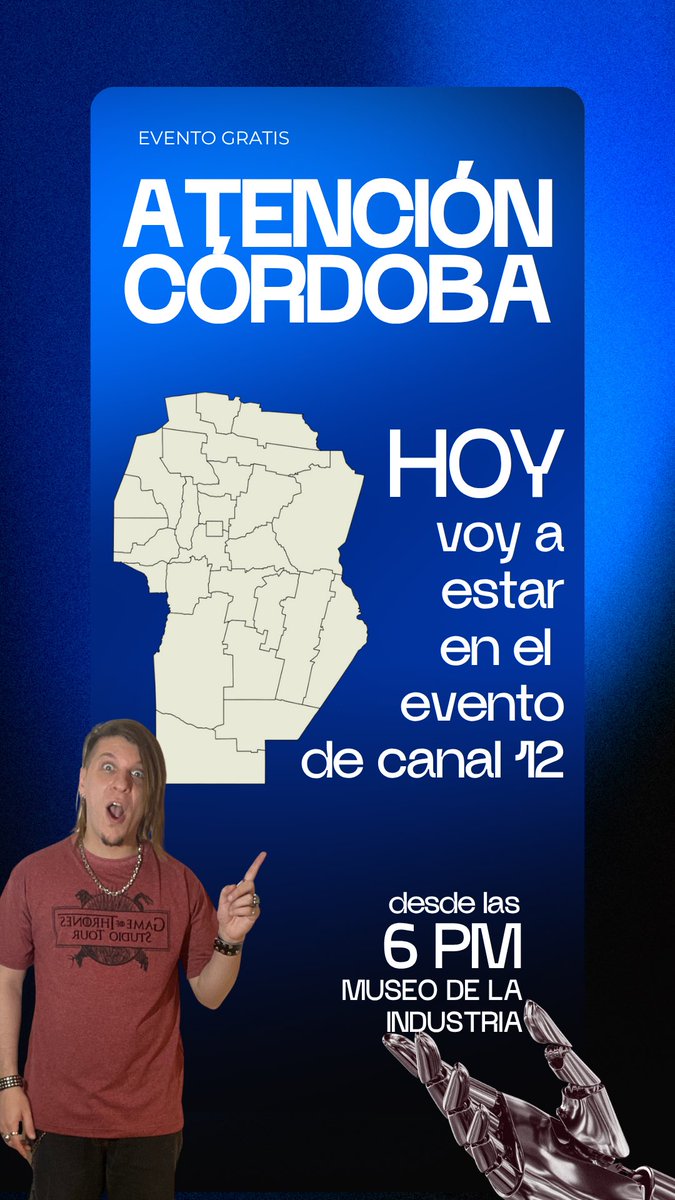 sergiecode's tweet image. 👉🏻 ATENCIÓN CÓRDOBA 👀
🙌🏻 Hoy voy a participar del evento de cierre de tecnología de fin de año de Teve 4.0 de Canal 12 en el Museo de la Industria! 
🤯Es gratis y voy a estar por si quieren ir a saludar!