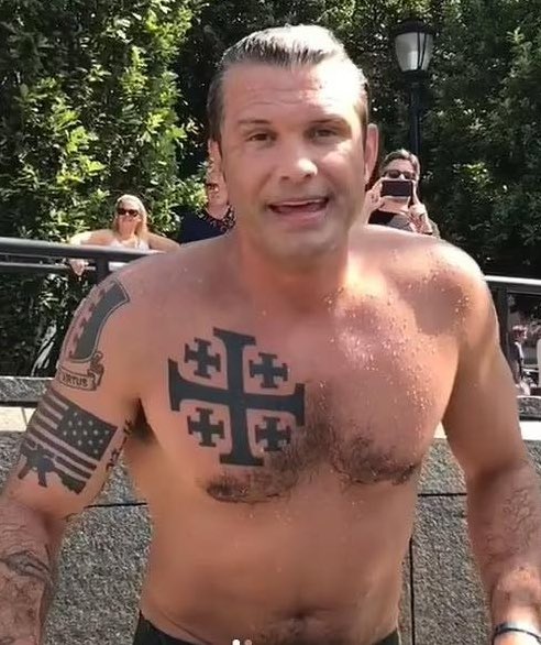 marlahohner's tweet image. Do you remember when Pete Hegseth was condemned as a ‘white supremacist’ due to his chest tattoo?
Today, at former Vice President Dick Cheney’s funeral, we learn that he must have been one, too. 😑
