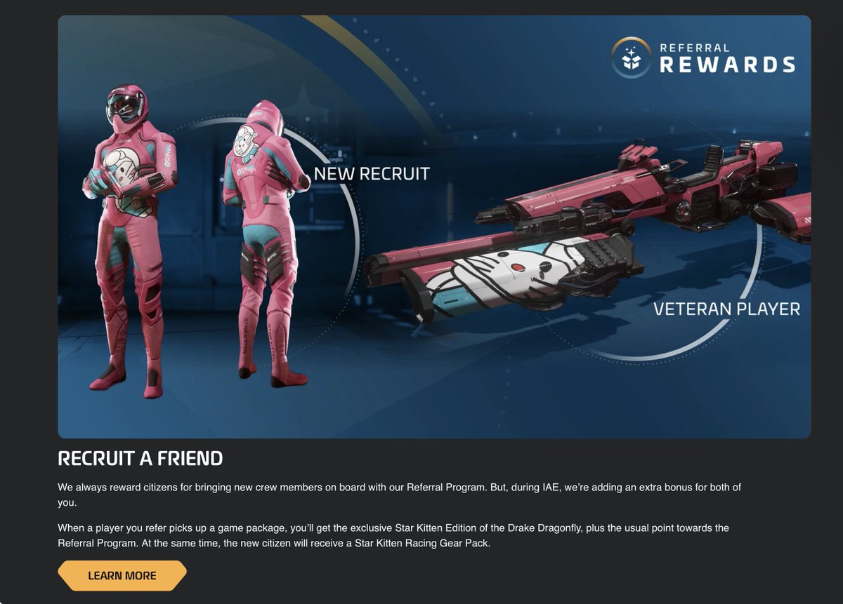 TheRubenSaurus's tweet image. The referral reward during IAE 2955 is the STARKITTEN DRAGONFLY! 🥰
Many of us have wanted this for years!

My referral code is: STAR-XXJ5-M3YG

#StarCitizen #IAE2955