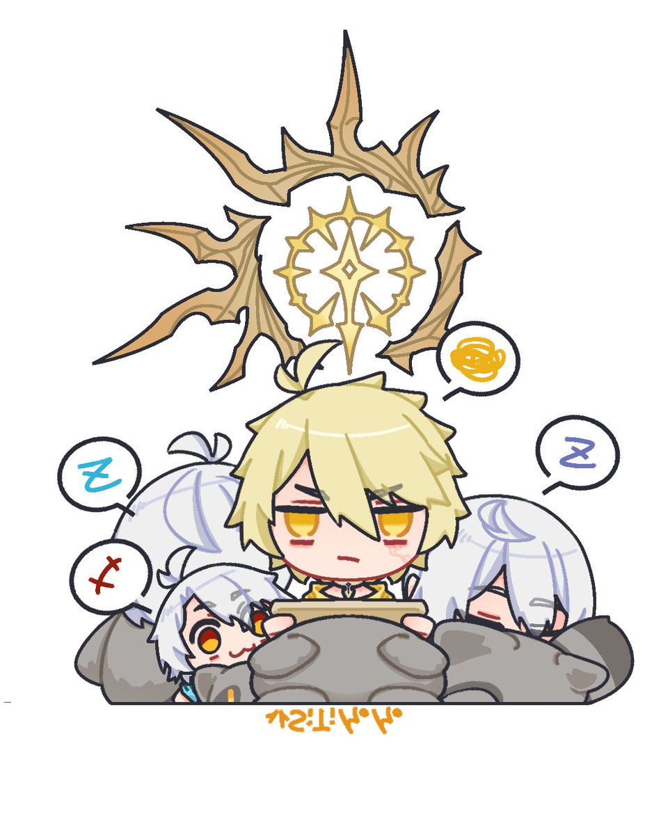 modear20220604's tweet image. 啊，台灣寒流來襲，冷到想畫個抱團取暖( ˘•ω•˘ )
---
IF線敘述_
體溫，小白/小鐵_一般、小黑_略低、小金_略高
因&quot;心目中英雄&quot;關係，對浣熊很有好感
#HonkaiStarRail #Phainon #Irontomb