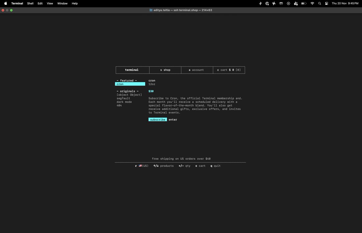 TeltiaAditya's tweet image. just got to know there exist e-commerce on terminal
terminal.shop