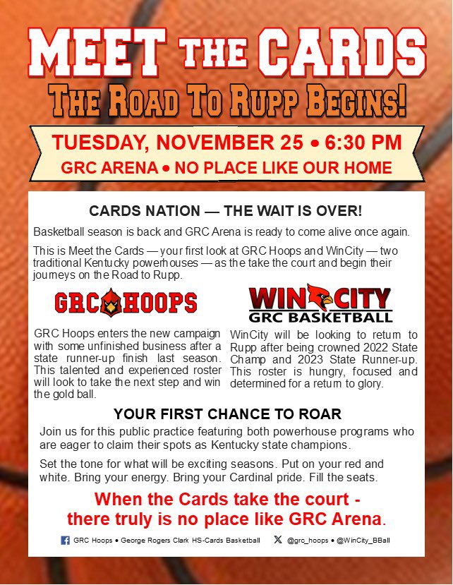 Basketball season is BACK! Meet The Cards is next Tuesday! <a href="/CoachRDG/">Robbie Graham</a> <a href="/coachjoshcook/">Josh Cook</a> <a href="/WinCity_BBall/">GRC Basketball</a> <a href="/GRC_Athletics_/">GRC Athletics</a> <a href="/GRCStudentMedia/">Smoke Signals Student Media</a> <a href="/MatthewPCizek/">Matt Cizek</a>