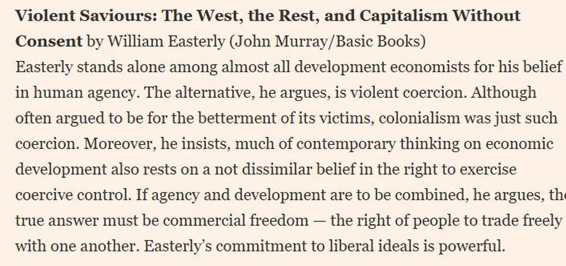 . <a href="/FT/">Financial Times</a> named Pr <a href="/bill_easterly/">William Easterly</a> ‘s newest book the best one in Economics for 2025.

It is so well deserved 👏🏾

And thank you for the honor of including me in it 🤗