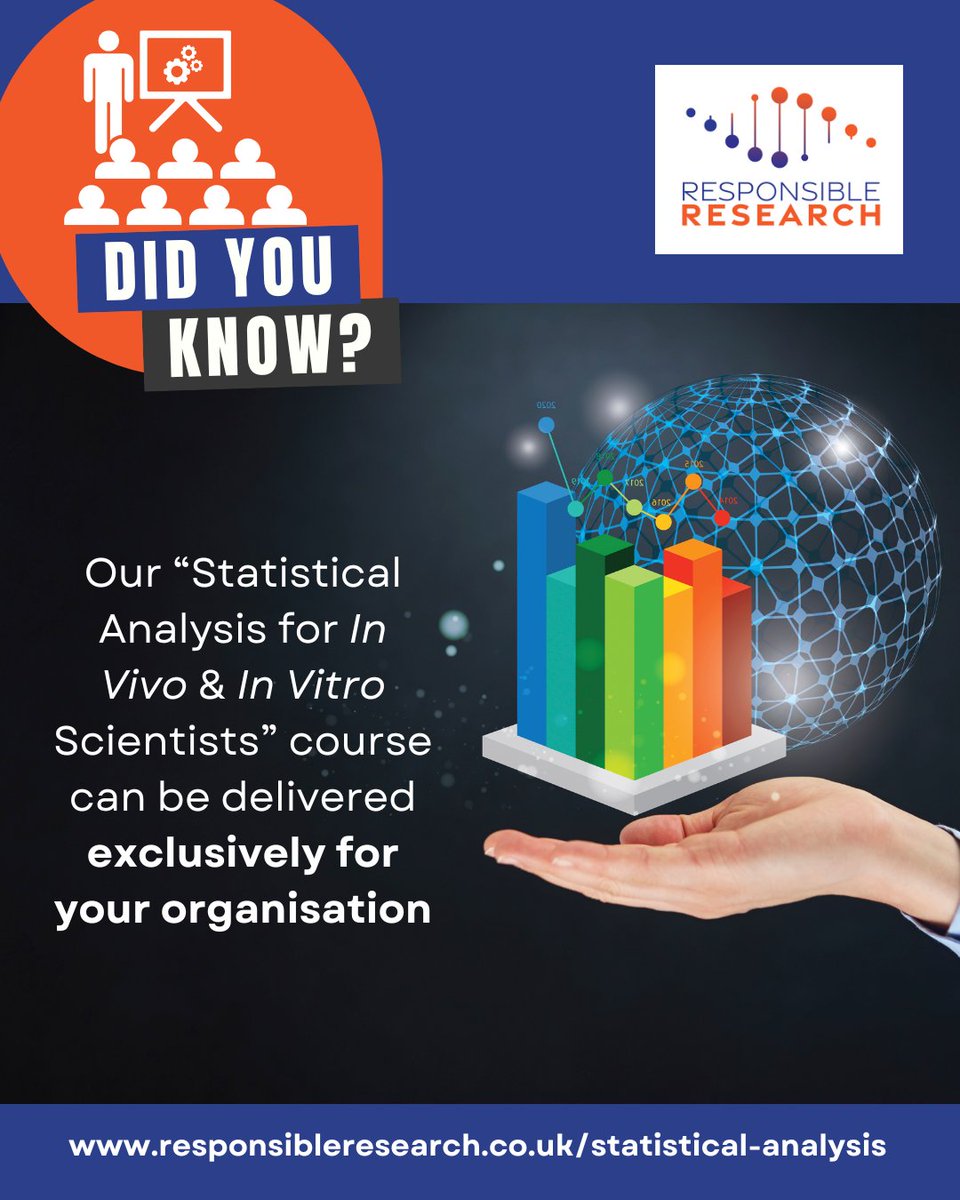 ResponsibleAR's tweet image. 📊 Did you know? Our Statistical Analysis for In Vivo &amp;amp; In Vitro Scientists course can be delivered online or in-person for organisations (up to 20 participants).

Improve researcher&apos;s statistical knowledge &amp;amp; skills with expert-led training.

👉 responsibleresearch.co.uk/statistical-an…