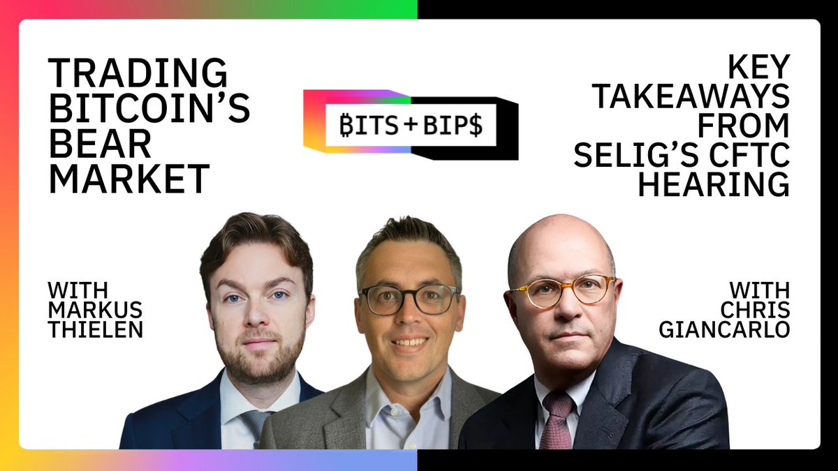 Markus Thielen과 Chris Giancarlo가 비트코인 약세장과 CFTC 청문회를 논의하는 Unchained On Air 에피소드 배너