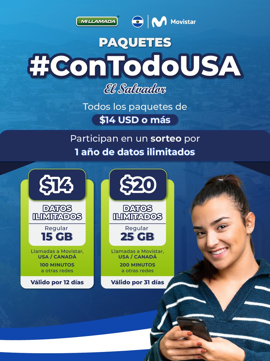 ¡#Salvadoreños en USA! 🇸🇻 La recarga que te conecta y te premia, ¡llegó!⁣
⁣
Recarga los #Paquetes #ConTodoUSA y tu familia recibe #DATOSILIMITADOS y más.
⁣
¡Tu recarga los hace participar en el sorteo por 1 AÑO DE DATOS ILIMITADOS.⁣
⁣
Recarga hoy: usamillamada.com