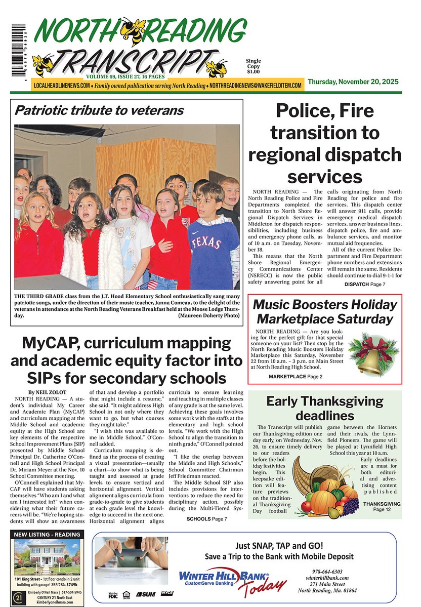 nrtranscript's tweet image. Front Page published November 20, 2025 localheadlinenews.com/north-reading-… #nrtranscript #NorthReadingMA