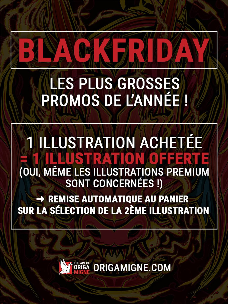 🖤 BLACK FRIDAY 🖤 
🎁 LES PLUS GROSSES PROMOS DE L’ANNÉE SONT LÀ !
✨ 1 illustration achetée → 1 OFFERTE (même Premium)
🛍️ Remise automatique au panier sur la sélection de la 2ème illustration
🔗 → origamigne.com
🗓️ Offre valable jusqu’au 1 décembre 2026
#blackfriday