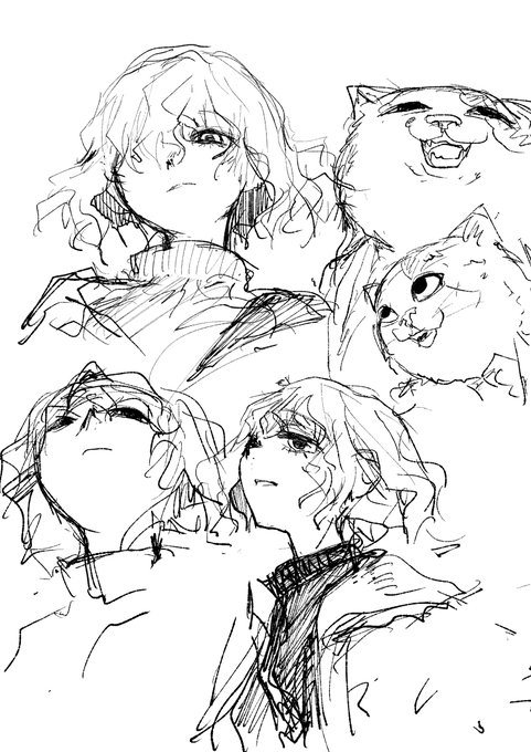 アオリ構図の顔らくがき 