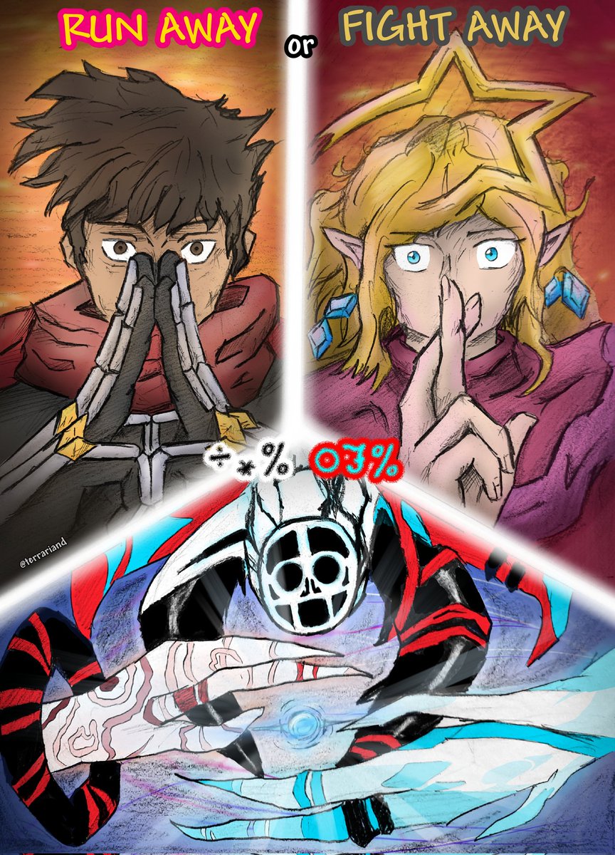 Coloured one of my old traditional arts
Me, #Solyn &amp; Avatar of Emptiness #WrathOfTheGods #Calamitymod #terraria #art