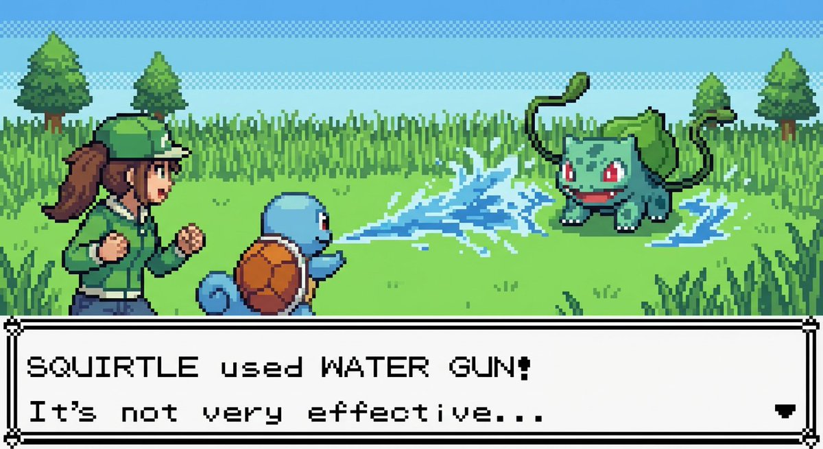 ProperPrompter's tweet image. Google 🤩
Nano Banana Pro pixel art is phenomenal!

Use the image as reference and prompt: change the scene to a new battle and environment with new pokemon

It even knows which moves should and should not be effective 🤯
