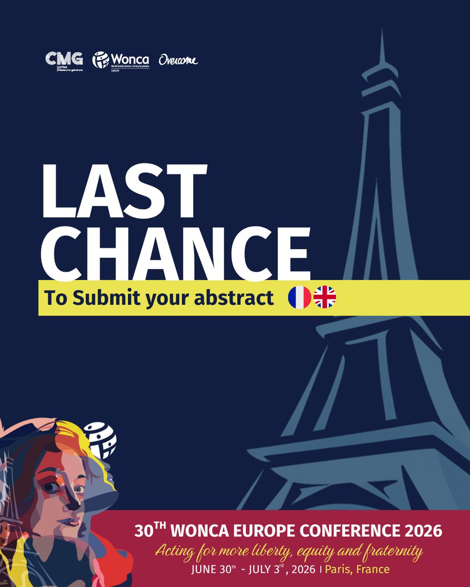 2026WONCAEurope's tweet image. ⏳ Last chance to submit your abstract!
 
 Abstract submission for the WONCA Europe Conference 2026 closes on November 24th at midnight.
 
 ➡️ Submit : woncaeurope2026.org/en/abstracts

 #WONCAEurope2026 #FamilyMedicine #GeneralPractice #Abstract #MédecineDeFamille #MédecineGénérale