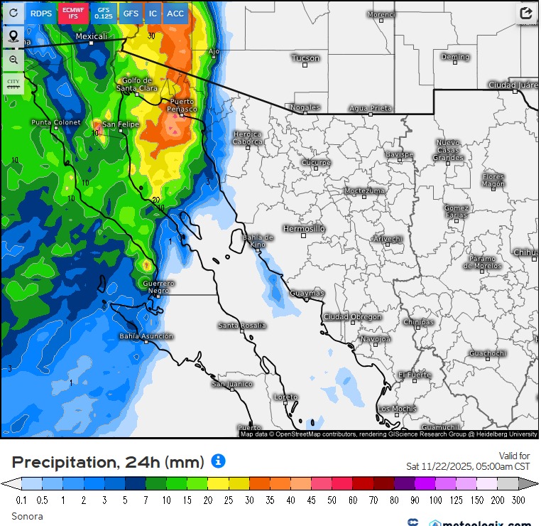 #PronosticodelTiempo
 
El frente frío núm. 15 avanza por #Sonora con vaguada polar y corrientes en chorro, generando descenso de temperatura, vientos fuertes y posible nieve/aguanieve en la sierra norte. 🌨️💨  

📍 Condiciones locales  
 #Hermosillo 🌡️ min 13°C / max 25°C |