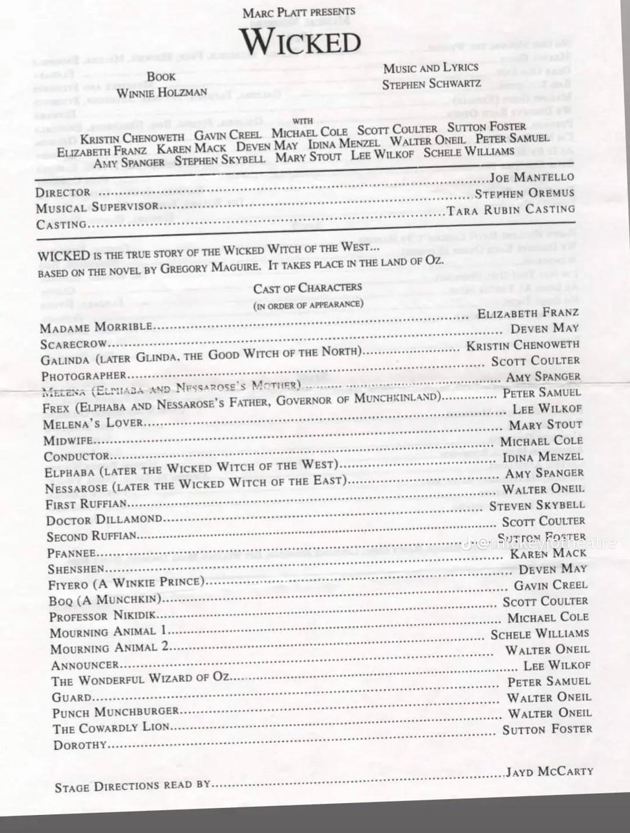 <a href="/AttonPearson/">Avalon</a> Idina got the part and developed the role from 2001 to broadway. This is a copy of a 2001 workshop where you can see Idina has already taken over - does this look like the Wicked you know today? NO! Cause it was still being created!