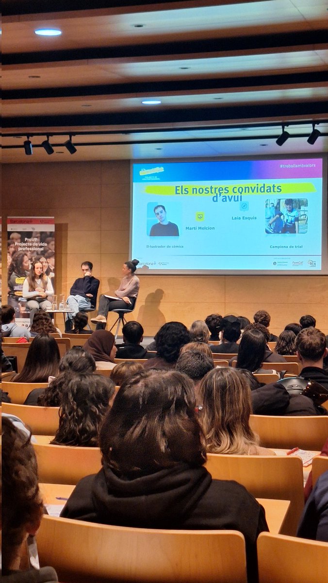 psicopemoni's tweet photo. 1a Conferència del curs 25-26 de #treballambvalors amb la participació de la Laia Esquís, campiona de trial i del Martí Melcion, il•lustrador de còmics. https://t.co/JWuRm28umg
