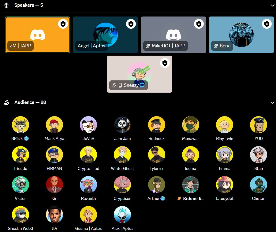 Thank you to the <a href="/TappExchange/">Tapp Exchange</a> team <a href="/0xBeric/">Beric</a>
<a href="/0xYZMIN/">ZM | Tapp Exchange</a> <a href="/mknottUC/">Michael Knott</a> for joining us in today's Aptos Collective AMA.  

The conversation covered a wide range of topics, from Tapp’s vision of becoming a core trading engine on Aptos, to their upcoming perps product, to how they’re