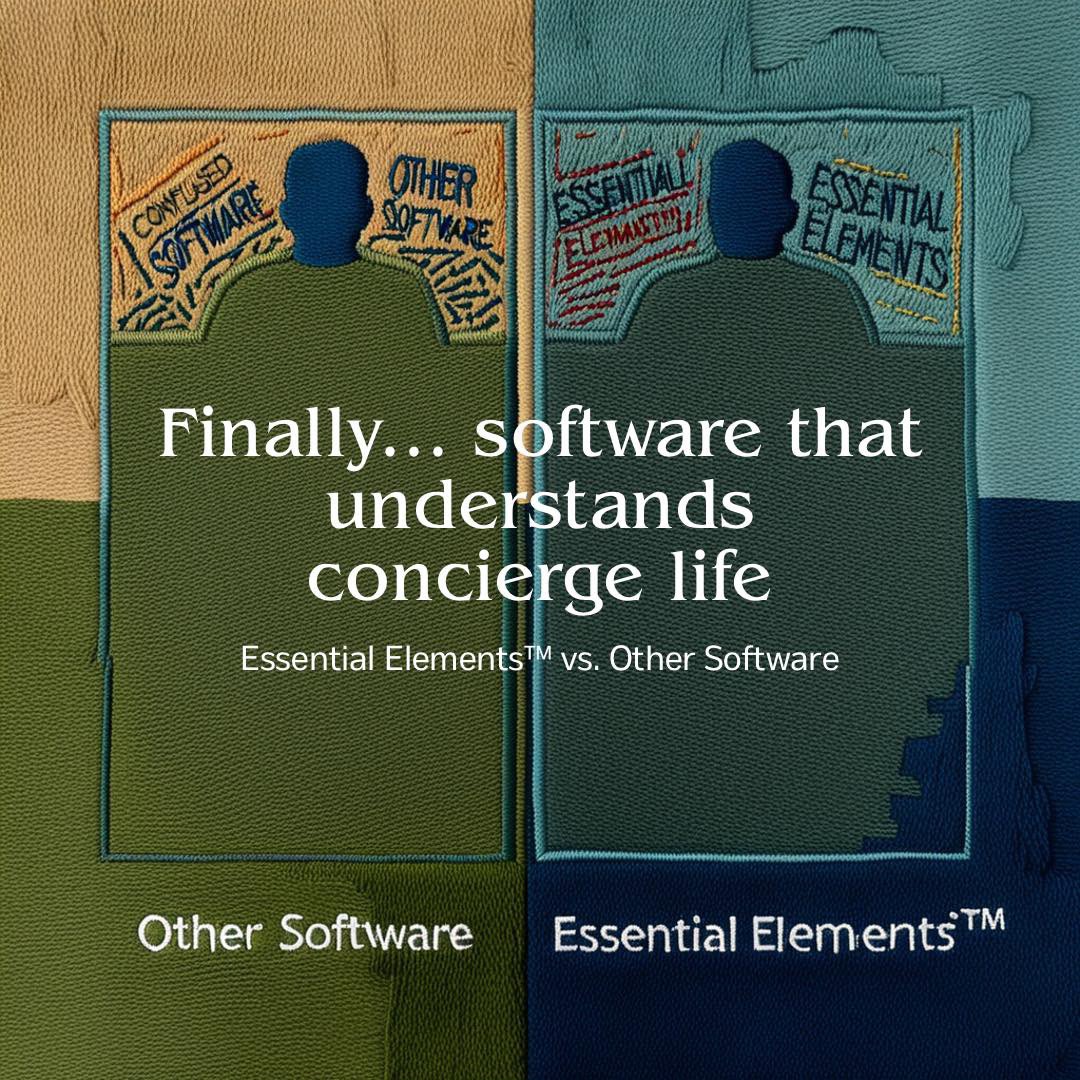 ee_software's tweet image. Feel like your software doesn’t get you? Essential Elements™ does. Built by a concierge pro, for concierge pros. Ditch the old spreadsheet and level up your workflow.